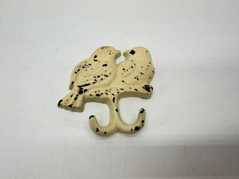 Metal Double Wall Hook Two Birds Distressed Cream Black Coat Key Hanger